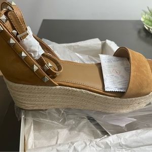 MARC FISHER Jazlyn Studded Ankle Strap Espadrille Sandal, Size 10, Brown, New